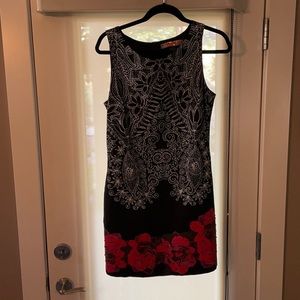 Desigual shift dress. Black, white and red.